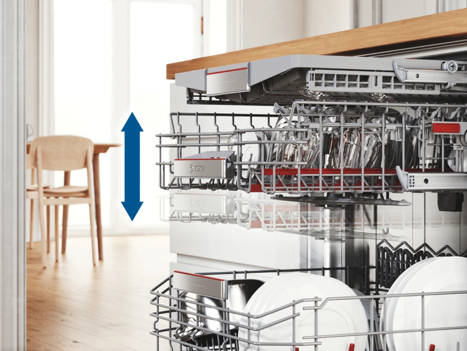 Система регулировки по высоте поможет оптимизировать пространство посудомоечной машины